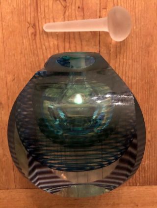 Vintage Kit Karbler Michael David Art Glass Perfume Bottle Green Blue Abstract 7
