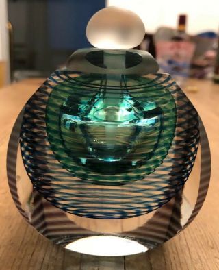 Vintage Kit Karbler Michael David Art Glass Perfume Bottle Green Blue Abstract 9