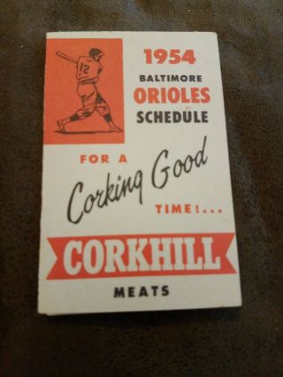 Rare Vintage 1954 Corkhill Meats Baltimore Orioles Pocket Program