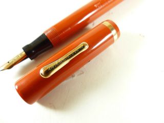 Restored Vintage Red Flat Top Conklin Fountain Pen Flex Nib 3