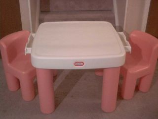 Vtg Little Tikes Pink & White Table & Chairs W/ Drawers - Child Sz - Euc - Ships