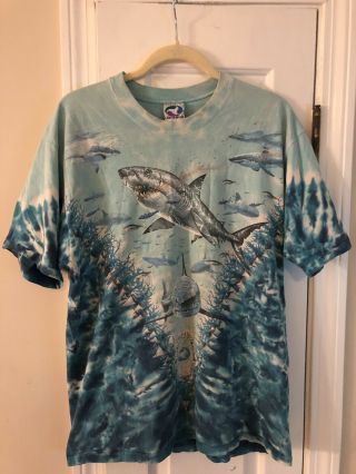 Vintage 90’s Liquid Blue Tye Dye 1997 Shark Large Rare Made In Usa