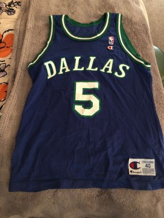 Vintage 90s Champion Nba Dallas Mavericks Jason Kidd Jersey Size 40 Men 