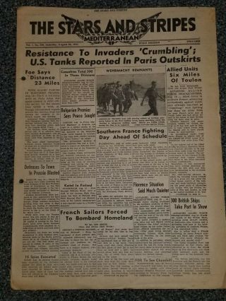 Wwii Stars And Stripes Newspaper Dated August 19,  1944 Wehrmacht Remnants