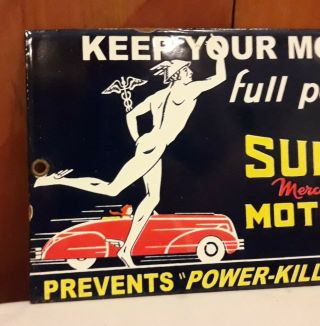 Vintage Porcelain Sunoco Oil Sign Mercury Made Sun Oil Company Gas Pump Plate 3