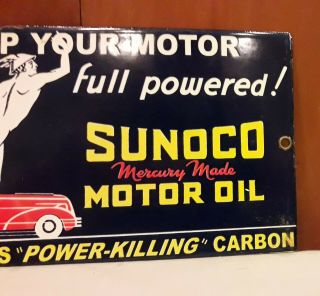 Vintage Porcelain Sunoco Oil Sign Mercury Made Sun Oil Company Gas Pump Plate 4