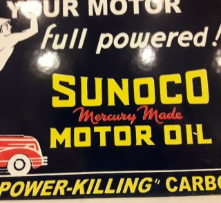 Vintage Porcelain Sunoco Oil Sign Mercury Made Sun Oil Company Gas Pump Plate 7