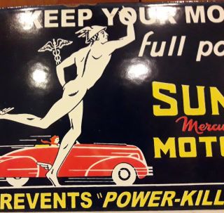 Vintage Porcelain Sunoco Oil Sign Mercury Made Sun Oil Company Gas Pump Plate 8