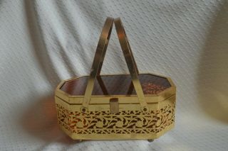 Vintage Metal And Caramel Lucite Handbag Purse