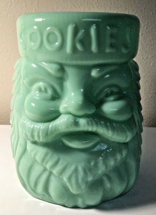 Rare Htf Vintage Cracker Barrel Cookie Jar Utensil Holder Jade Glass Santa Claus