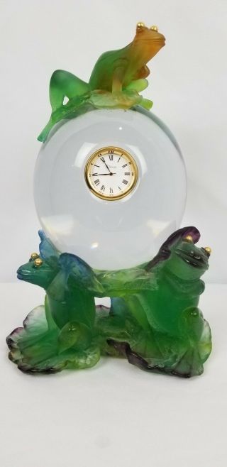 Very Rare Daum Clock Frog Crystal Lily Pad Daum France Pate De Verre Rs