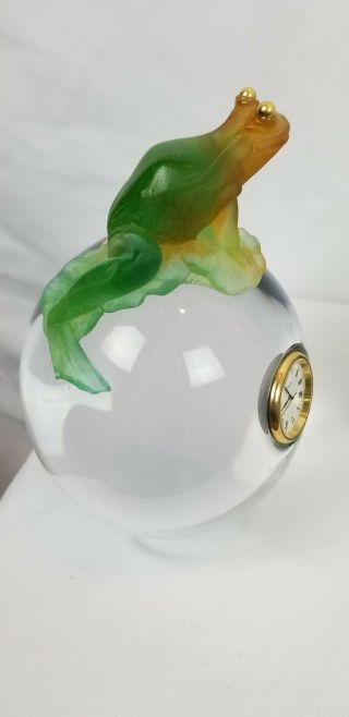 VERY RARE DAUM CLOCK FROG CRYSTAL LILY PAD DAUM FRANCE PATE DE VERRE RS 7