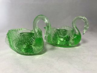 Vintage Cambridge Glass Co.  1050 Apple Green Swan Candle Holders 4 1/2 "