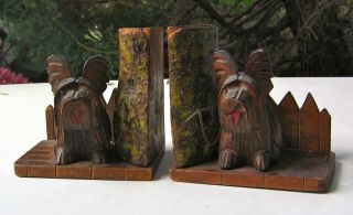 Skye Terriers Vintage Antique Carved Wood Bookends