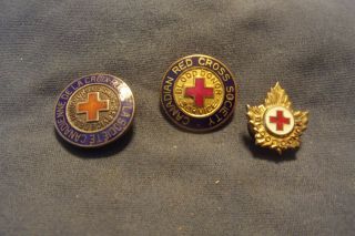 Three Ww Ii Enamel & Sterling Silver Lapel Pins The Canadian Red Cross Society