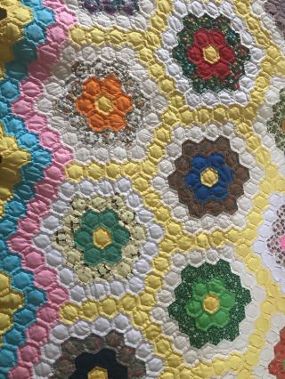 Vintage Handmade Patchwork Quilt Bedspread Blanket 115x 70 Blocks Floral