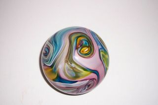 Vintage Large Murano Glass Paperweight Great Colors Swirled Perfect W Label