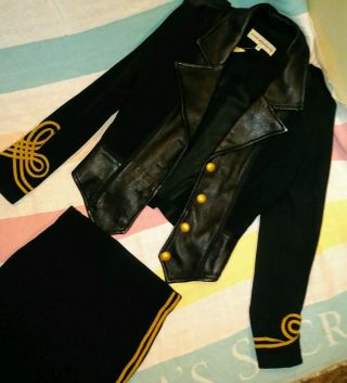 John Murrough Black & Leather Nwt Szm W/gold Trim Bolero Jacketw/pencil Skirt