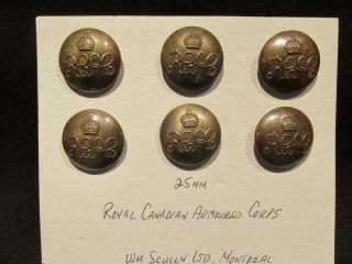 Royal Canadian Armoured Corps Wwii Era Group 6 Silver Tone 25mm Uniform Buttons