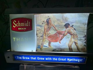 Vintage Schmidt Beer Lighted Light Up Cash Register Sign Indians Price Bros Bar