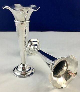 Mappin & Webb Silver Plate Trumpet Vases – Art Deco Pair – Planished Finish
