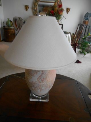 Vintage Mcm Tony Evans Raku Automax N.  Y Egg Shell Porcelain & Lucite Table Lamp