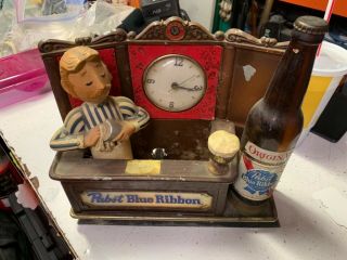 Vintage Pabst Blue Ribbon Advertising Beer Sign Display - With Light And Clock