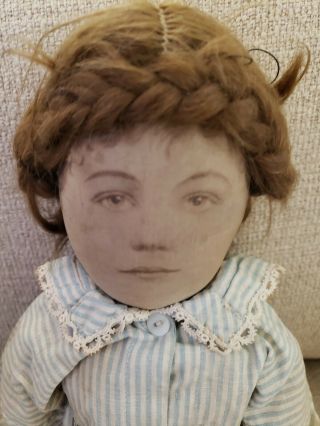 Antique American Folk Art Cloth Doll Circa 1900,  Young Girl