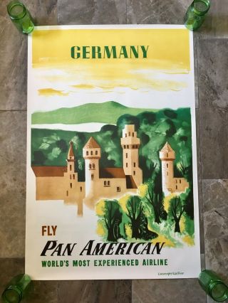 Rare Vintage Vtg Pan Am American Germany Travel Poster Mid Century Htf