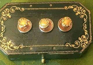 French Art Nouveau 1800s Men Tuxedo Shirt Studs Set 18k Gold Filled Antique Box