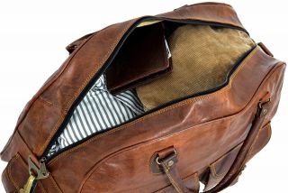 Bag Leather Duffel Travel Men Luggage Gym Vintage Weekend Overnight "