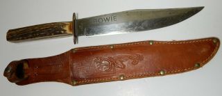 Vintage Large Olsen Knife Co 2700 Solingen Germany Stag Bowie Knife 8 " W Sheath