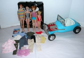Vtg Fashion Queen Barbie,  American Girl Barbie,  Allan & Skipper Dolls W/car,  & Case