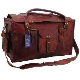 21 Inch Mens Vintage Leather Flap Duffel Carry On Weekender Travel Bag