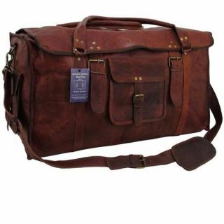 21 inch Mens Vintage Leather Flap Duffel Carry On Weekender Travel Bag 2