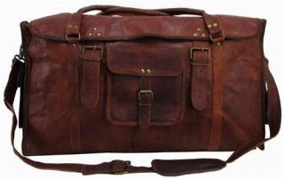 21 inch Mens Vintage Leather Flap Duffel Carry On Weekender Travel Bag 3