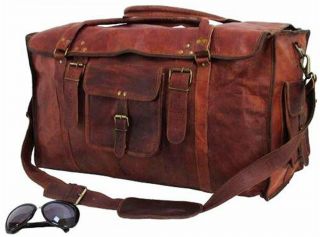 21 inch Mens Vintage Leather Flap Duffel Carry On Weekender Travel Bag 4