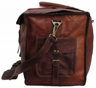 21 inch Mens Vintage Leather Flap Duffel Carry On Weekender Travel Bag 5