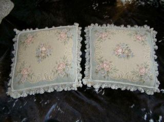 Vintage Victorian Petit Point Needlepoint Floral Tassel edge Pillows 20x20 PAIR 5