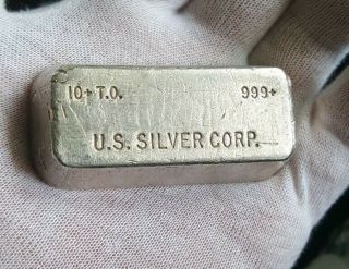 Vintage 10 Troy Oz.  999 Fine Hand Poured Silver Bullion Bar - Us Silver Corp