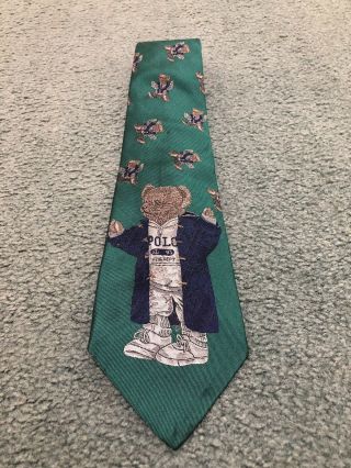 VINTAGE POLO RALPH LAUREN POLO BEAR SILK TIE HAND MADE IN USA RARE 1991 1992 92 2