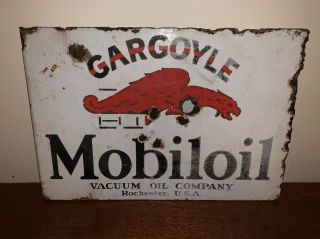 Vintage Mobil Oil Gargoyle Double Sided Flange Sign Porcelain Nr