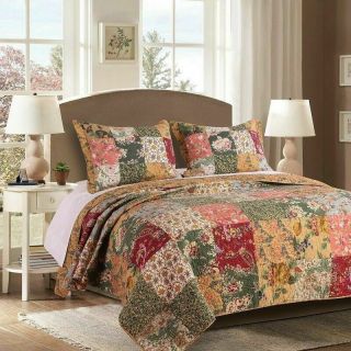 Queen Size Bedding Farm House Quilt Set Country Cottage Shabby Chic Vintage Styl