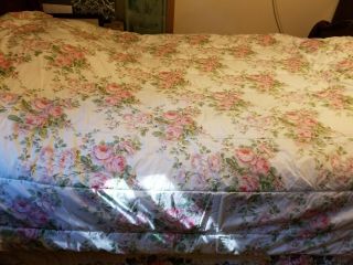 Vintage Laura Ashley Comforter Country Roses W Pink Stripe Queen Euc