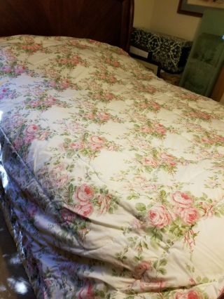 Vintage Laura Ashley Comforter Country Roses w Pink stripe queen EUC 3