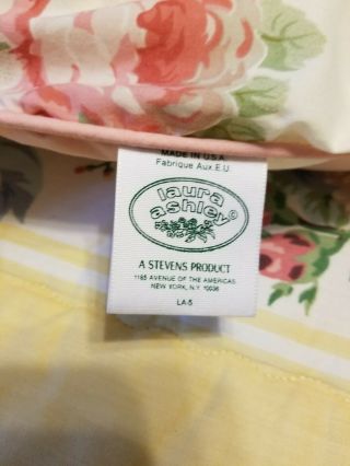 Vintage Laura Ashley Comforter Country Roses w Pink stripe queen EUC 5
