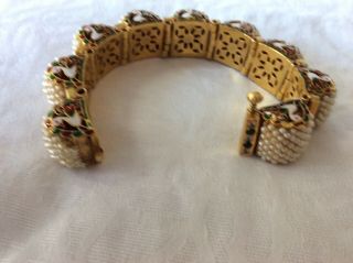 Vintage (Perhaps India) Bracelet Emeralds Rubies Diamonds and seed pearls 7