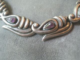 Vintage Mexican Sterling Link Necklace W Amythest Swirl Link Design
