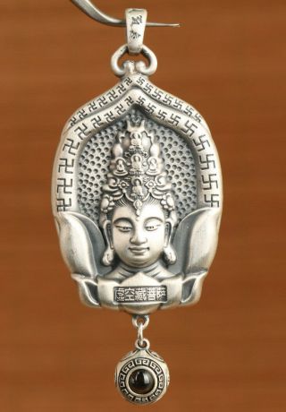 30g Big Fine Silver 999 Hand - Carved Buddha Kwan - Yin Statue Pendant Necklace
