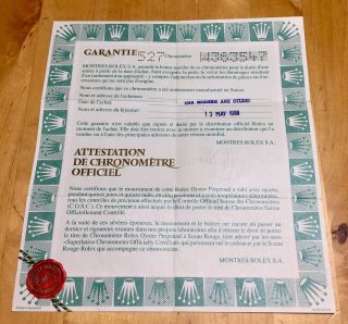 Rolex Vintage Certificate Guarantee 18348 W363547 President Day - Date Diamond Oem